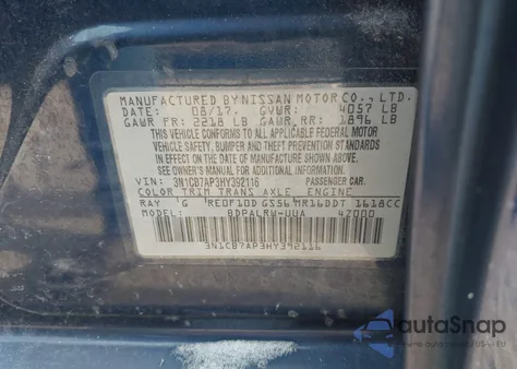 2017 Nissan Sentra Sr Turbo z USA, uszkodzony, nr VIN 3N1CB7AP3HY392116